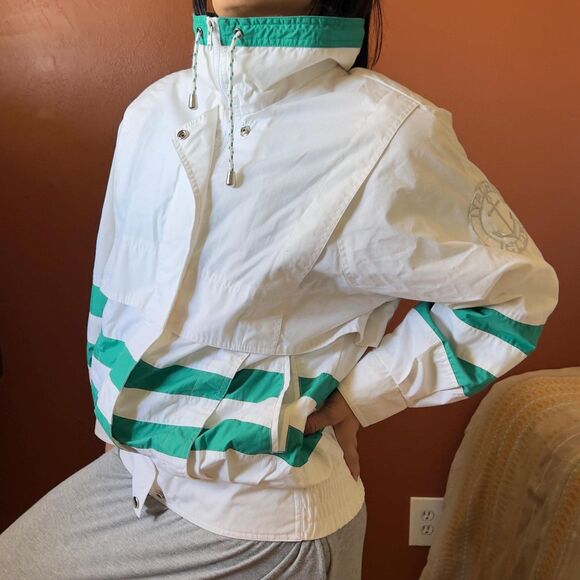 90s London fog jacket, windbreaker white green, size small - Picture 9 of 10
